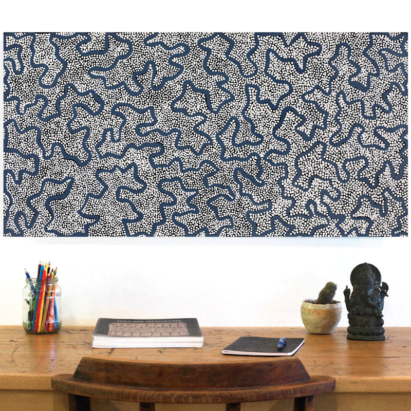 Aboriginal Artwork by Kelly-Anne Nungarrayi Gibson, Ngapa Jukurrpa (Water Dreaming) - Puyurru, 91x46cm