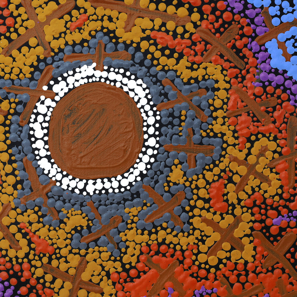 Aboriginal Artwork by Kershini Napaljarri Collins, Ngatijirri Jukurrpa (Budgerigar Dreaming), 30x30cm