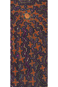 Aboriginal Artwork by Kershini Napaljarri Collins, Ngatijirri Jukurrpa (Budgerigar Dreaming), 107x46cm