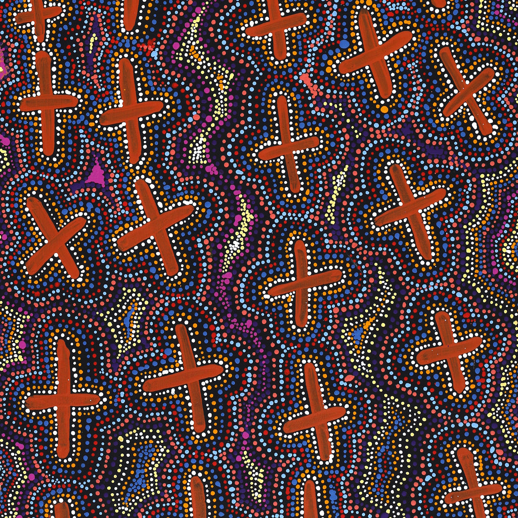 Aboriginal Art by Kershini Napaljarri Collins, Ngatijirri Jukurrpa (Budgerigar Dreaming), 107x46cm - ART ARK®