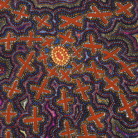 Aboriginal Art by Kershini Napaljarri Collins, Ngatijirri Jukurrpa (Budgerigar Dreaming), 107x46cm - ART ARK®