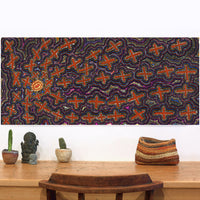 Aboriginal Art by Kershini Napaljarri Collins, Ngatijirri Jukurrpa (Budgerigar Dreaming), 107x46cm - ART ARK®