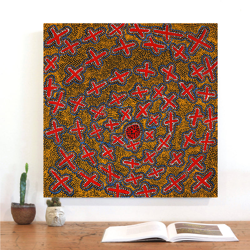 Aboriginal Artwork by Kershini Napaljarri Collins, Ngatijirri Jukurrpa (Budgerigar Dreaming), 61x61cm