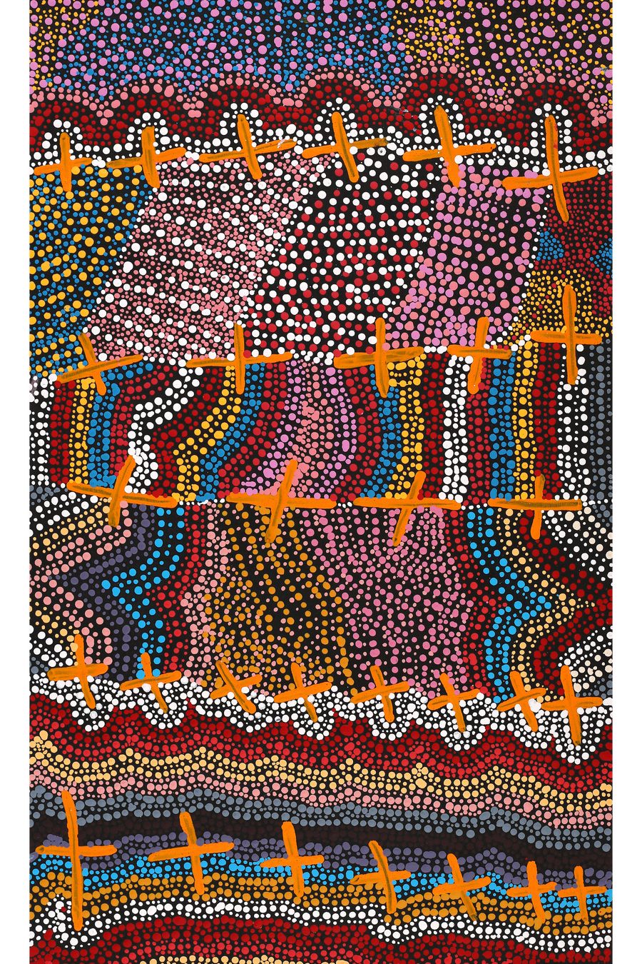 Aboriginal Artwork by Kershini Napaljarri Collins, Ngatijirri Jukurrpa (Budgerigar Dreaming), 76x46cm