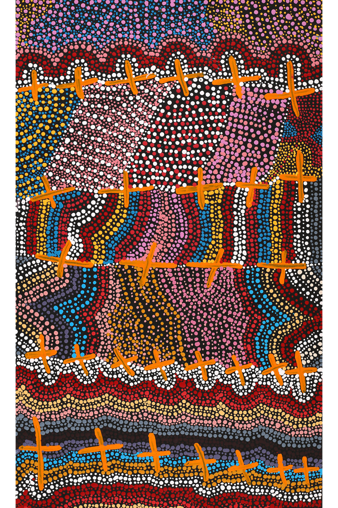 Aboriginal Art by Kershini Napaljarri Collins, Ngatijirri Jukurrpa (Budgerigar Dreaming), 76x46cm - ART ARK®