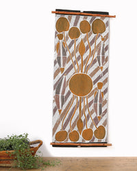 Aboriginal Artwork by Kirby Brown, Birlmu or Namarnkorl (Barramundi),92x36cm Bark