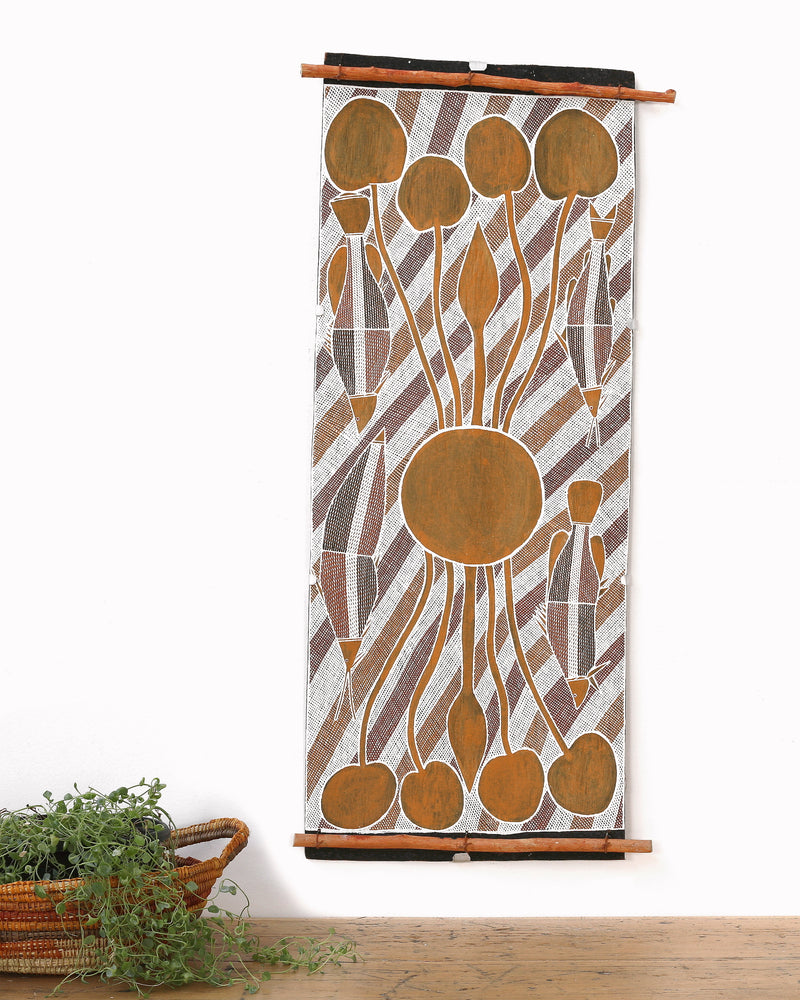 Aboriginal Artwork by Kirby Brown, Birlmu or Namarnkorl (Barramundi),92x36cm Bark