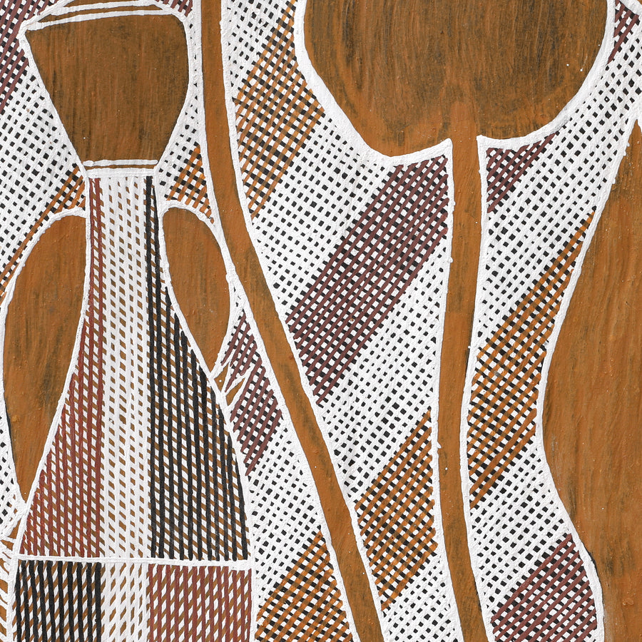 Aboriginal Artwork by Kirby Brown, Birlmu or Namarnkorl (Barramundi),92x36cm Bark