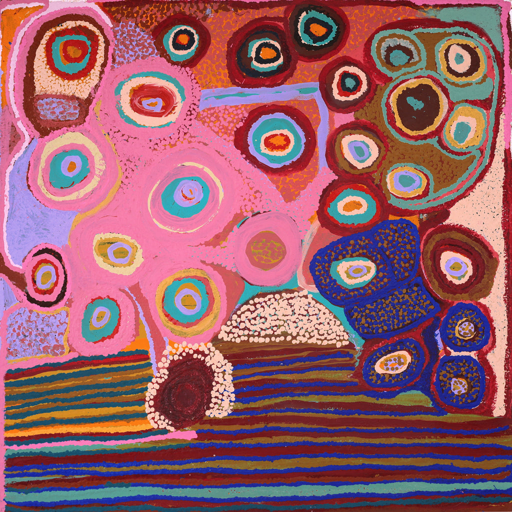 Aboriginal Artwork by Kumpaya Girgirba, Kunawarritji (Canning Stock Route Well 33), 91x91cm