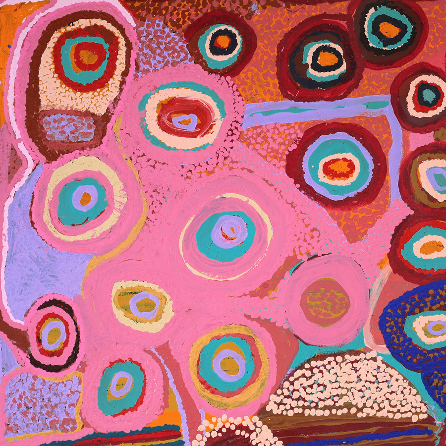 Aboriginal Artwork by Kumpaya Girgirba, Kunawarritji (Canning Stock Route Well 33), 91x91cm