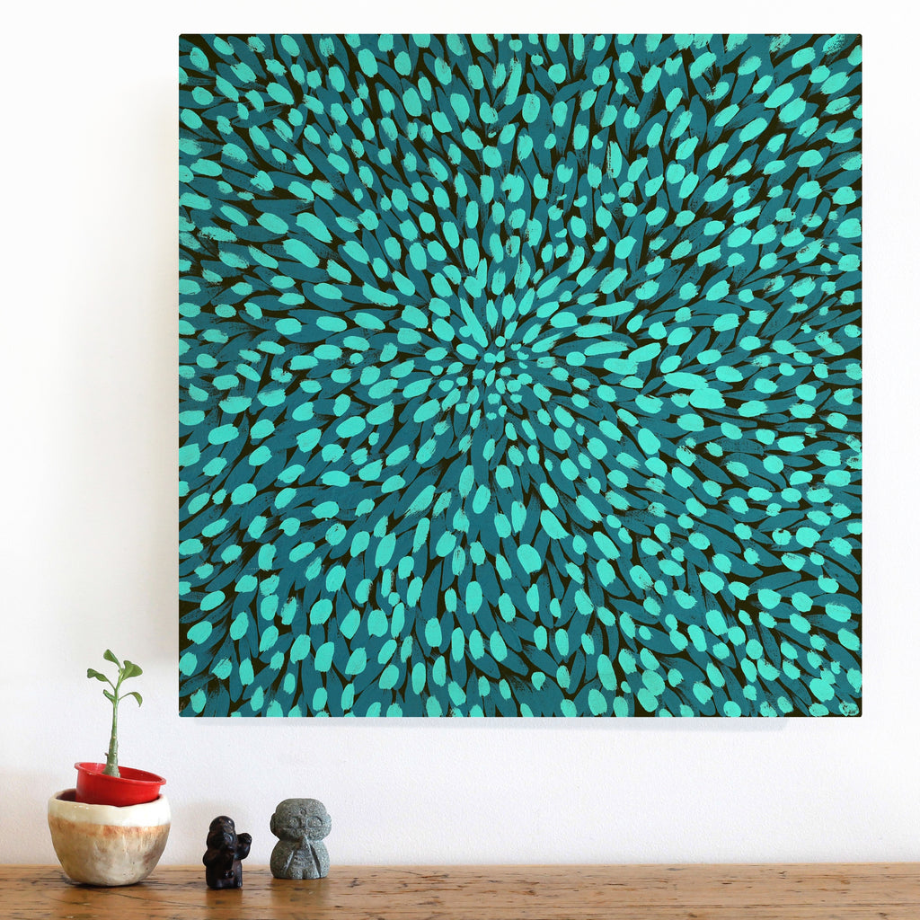 Aboriginal Artwork by Leanne Nungarrayi Jurrah, Yankirri Jukurrpa (Emu Dreaming) - Ngarlikurlangu, 46x46cm