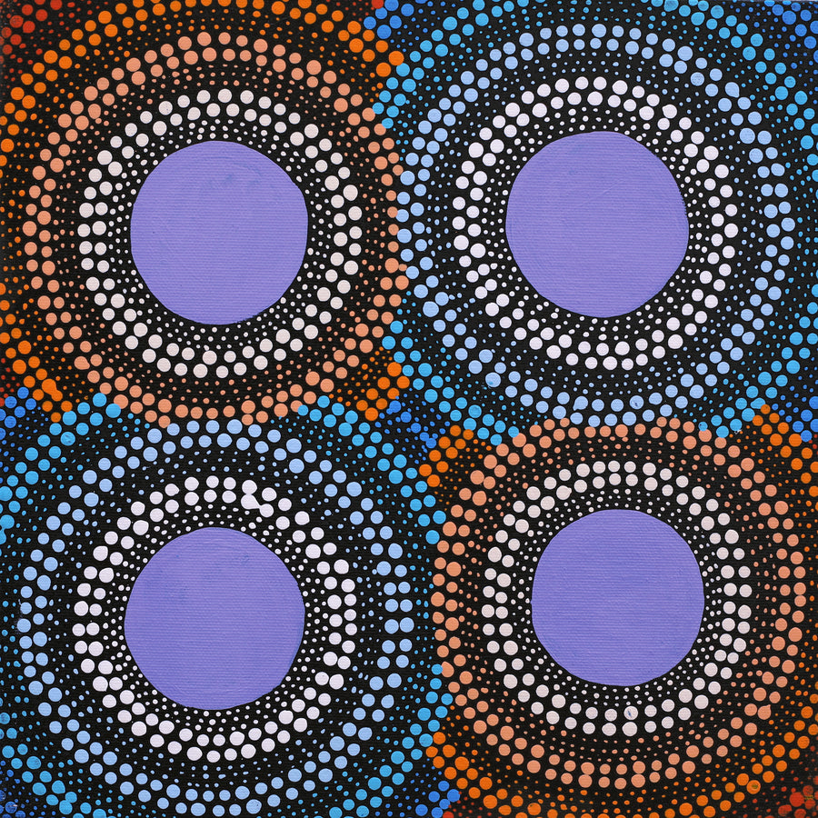 Aboriginal Artwork by Leavannia Nampijinpa Watson, Ngapa Jukurrpa (Water Dreaming) - Puyurru, 30x30cm