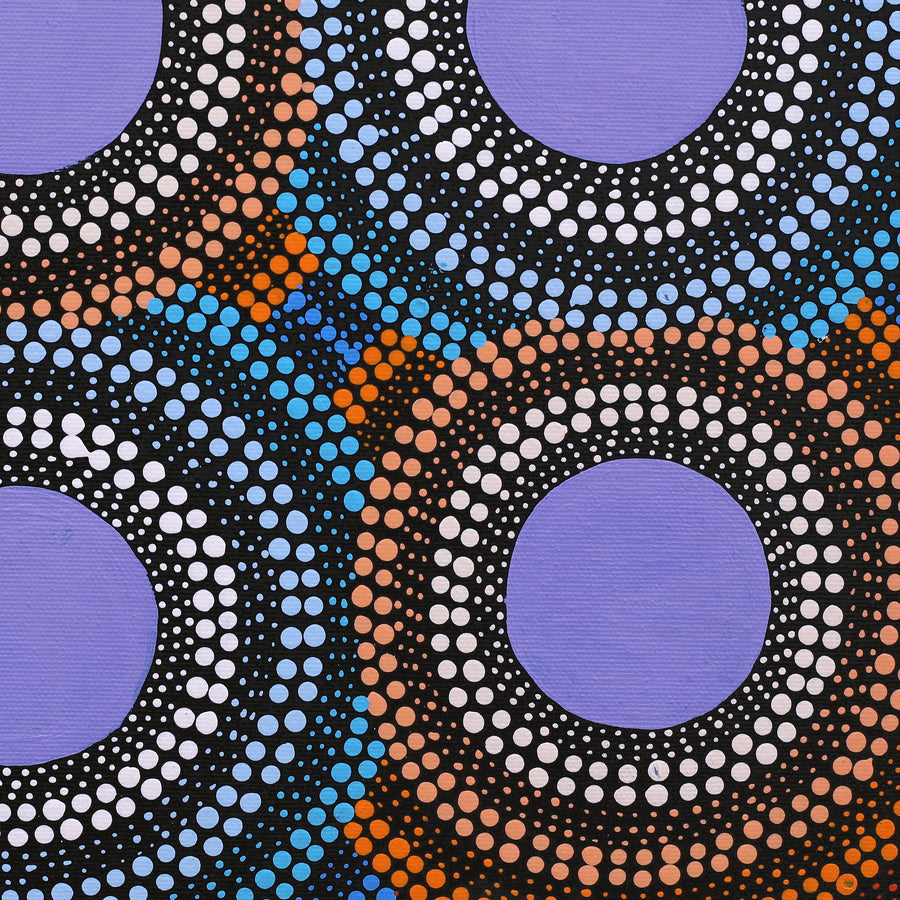 Aboriginal Artwork by Leavannia Nampijinpa Watson, Ngapa Jukurrpa (Water Dreaming) - Puyurru, 30x30cm