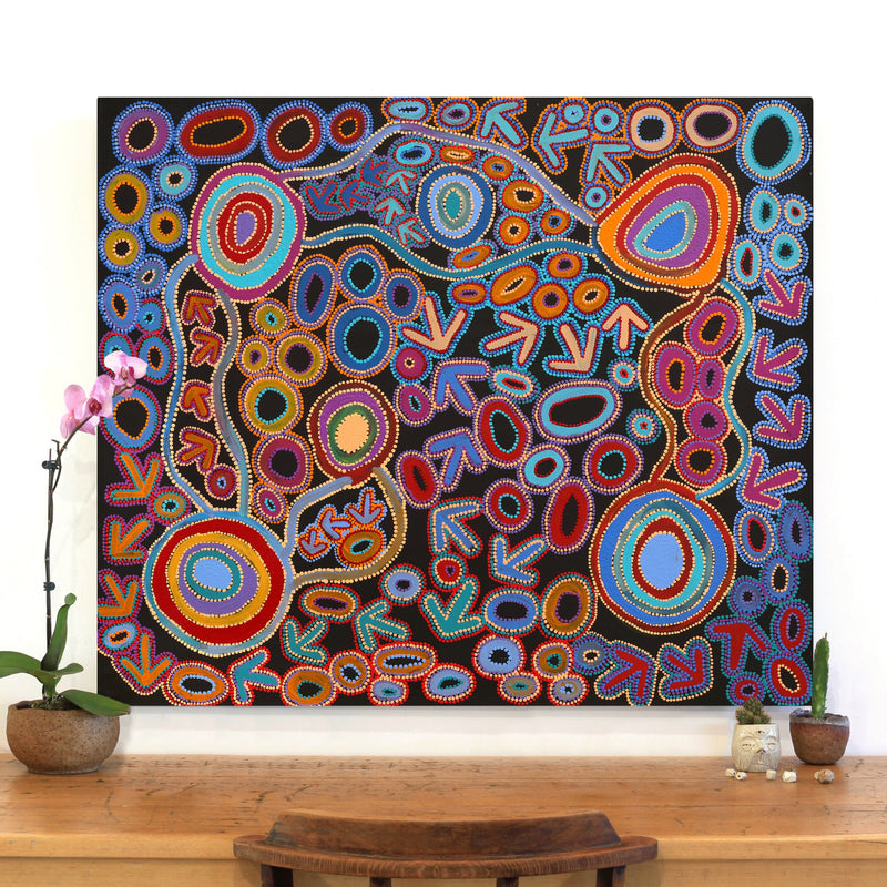 Aboriginal Artwork by Lee Nangala Gallagher, Yankirri Jukurrpa (Emu Dreaming) - Ngarlikurlangu, 107x91cm