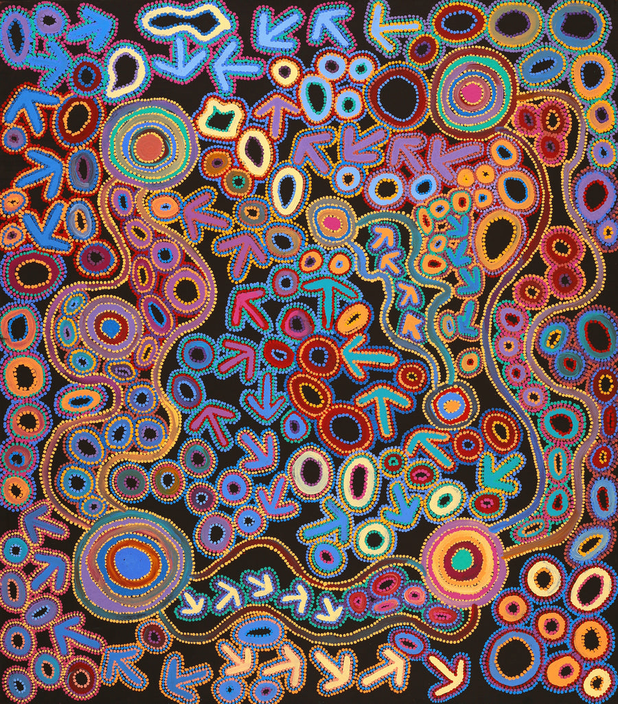 Aboriginal Artwork by Lee Nangala Gallagher, Yankirri Jukurrpa (Emu Dreaming) - Ngarlikurlangu, 122x107cm