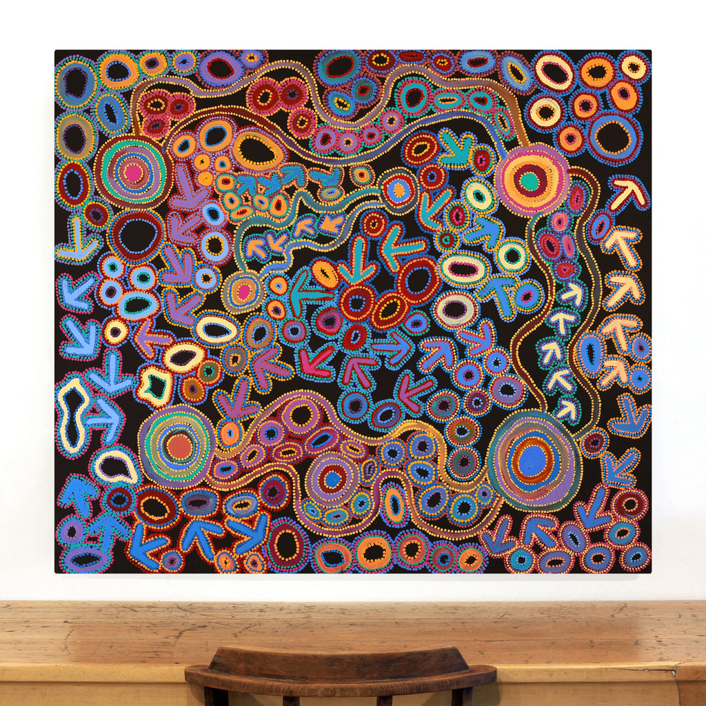 Aboriginal Artwork by Lee Nangala Gallagher, Yankirri Jukurrpa (Emu Dreaming) - Ngarlikurlangu, 122x107cm