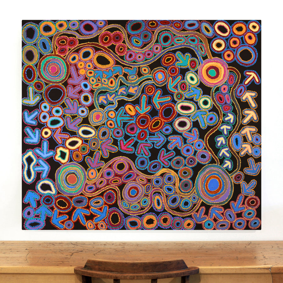 Aboriginal Artwork by Lee Nangala Gallagher, Yankirri Jukurrpa (Emu Dreaming) - Ngarlikurlangu, 122x107cm