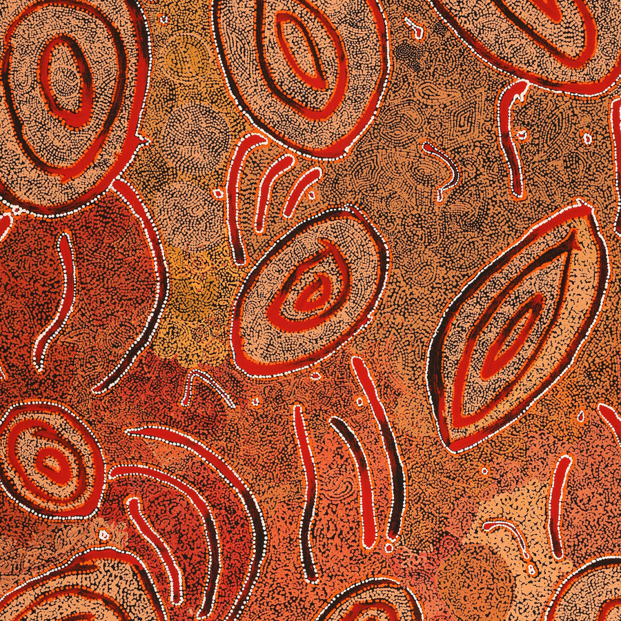 Aboriginal Artwork by Leston Japaljarri Spencer, Warna Jukurrpa (Snake Dreaming), 122x107cm
