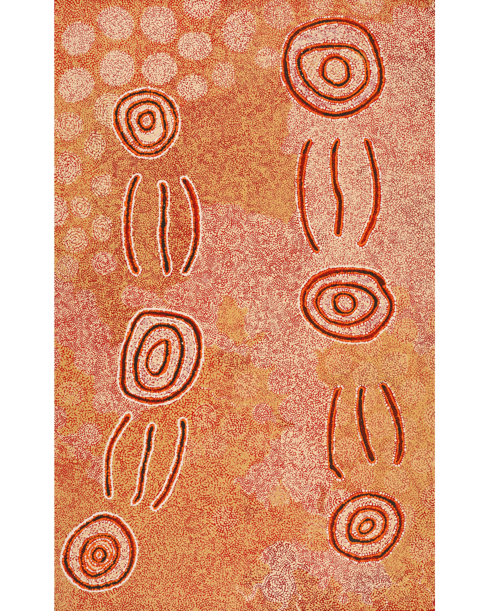 Aboriginal Artwork by Leston Japaljarri Spencer, Warna Jukurrpa (Snake Dreaming), 122x76cm