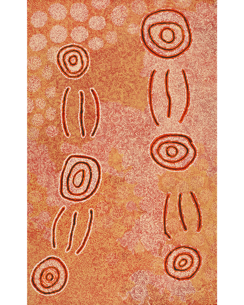 Aboriginal Artwork by Leston Japaljarri Spencer, Warna Jukurrpa (Snake Dreaming), 122x76cm
