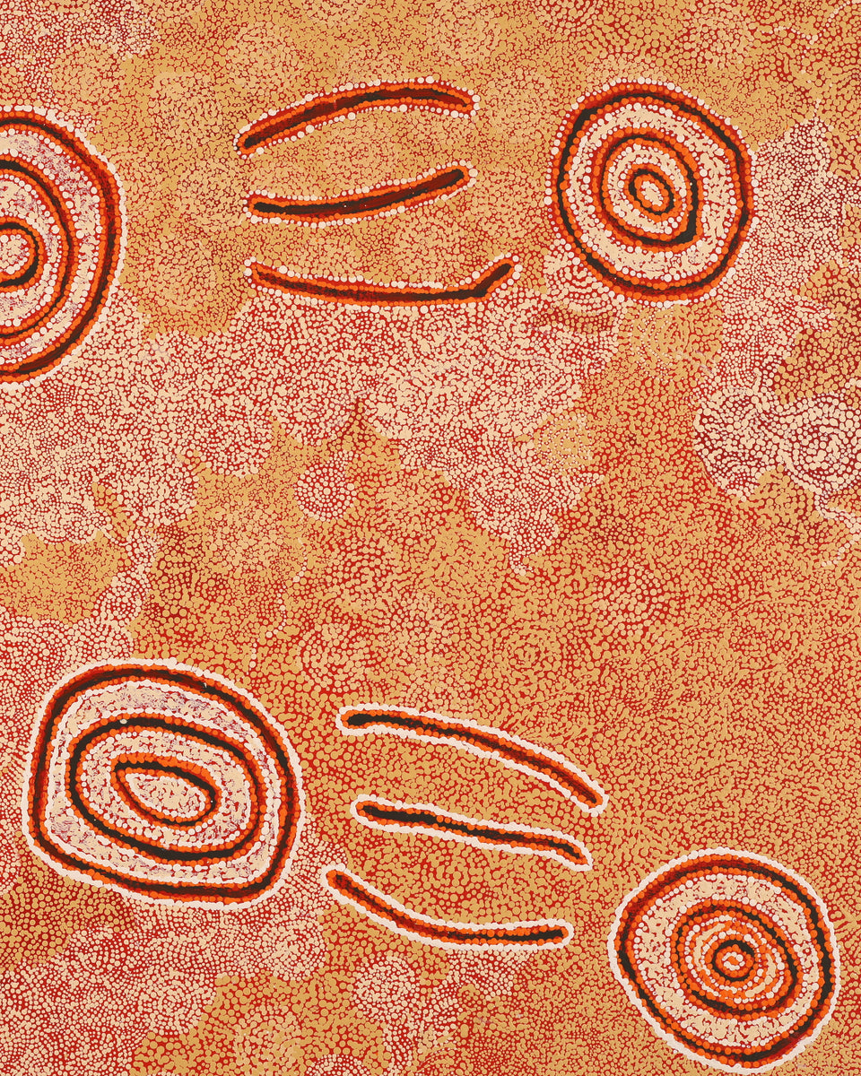 Aboriginal Artwork by Leston Japaljarri Spencer, Warna Jukurrpa (Snake Dreaming), 122x76cm