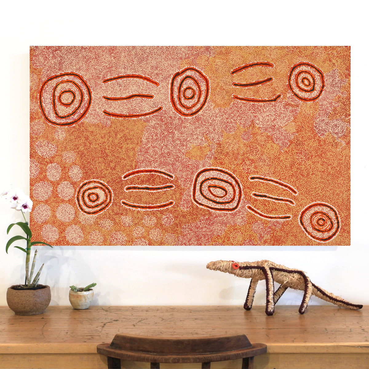 Aboriginal Artwork by Leston Japaljarri Spencer, Warna Jukurrpa (Snake Dreaming), 122x76cm
