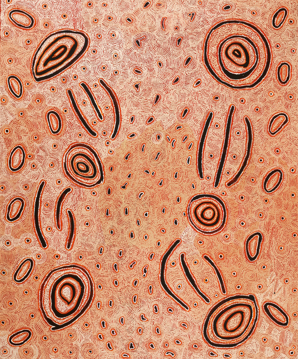 Aboriginal Art by Leston Japaljarri Spencer, Warna Jukurrpa (Snake Dreaming), 183x152cm - ART ARK®