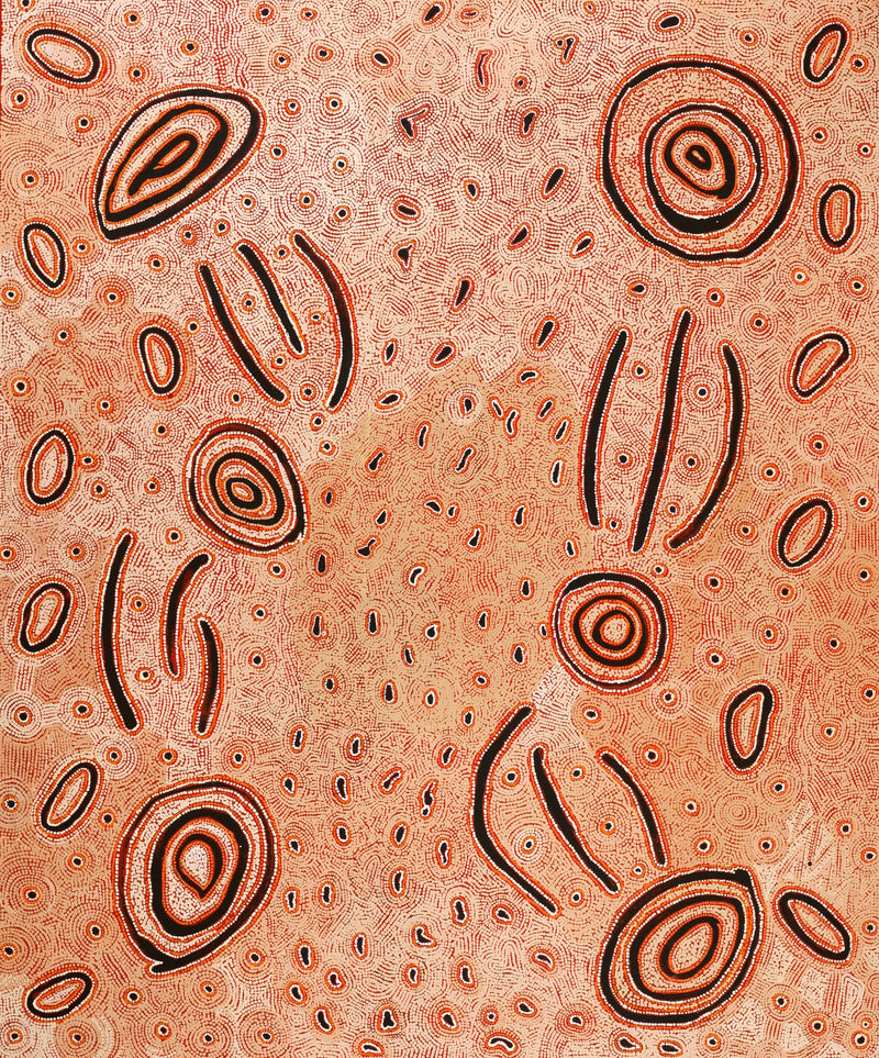 Aboriginal Artwork by Leston Japaljarri Spencer, Warna Jukurrpa (Snake Dreaming), 183x152cm