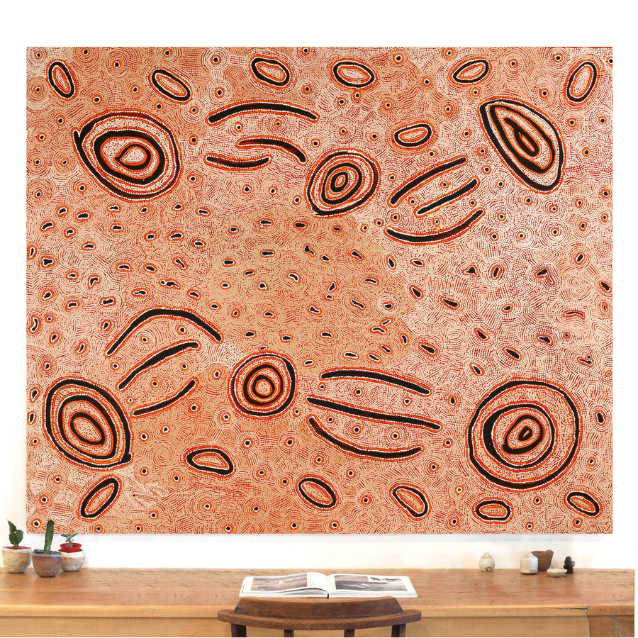 Aboriginal Artwork by Leston Japaljarri Spencer, Warna Jukurrpa (Snake Dreaming), 183x152cm