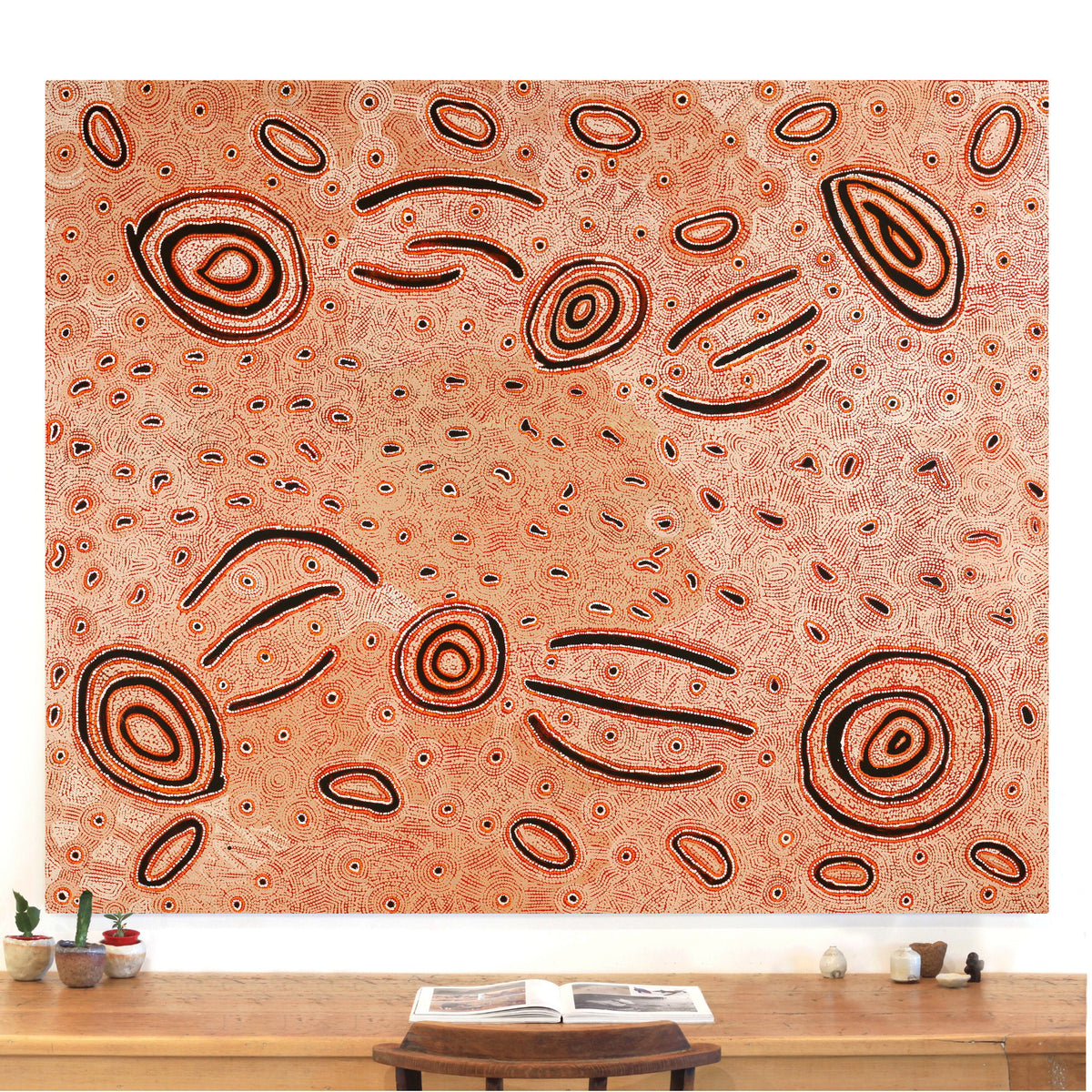 Aboriginal Art by Leston Japaljarri Spencer, Warna Jukurrpa (Snake Dreaming), 183x152cm - ART ARK®