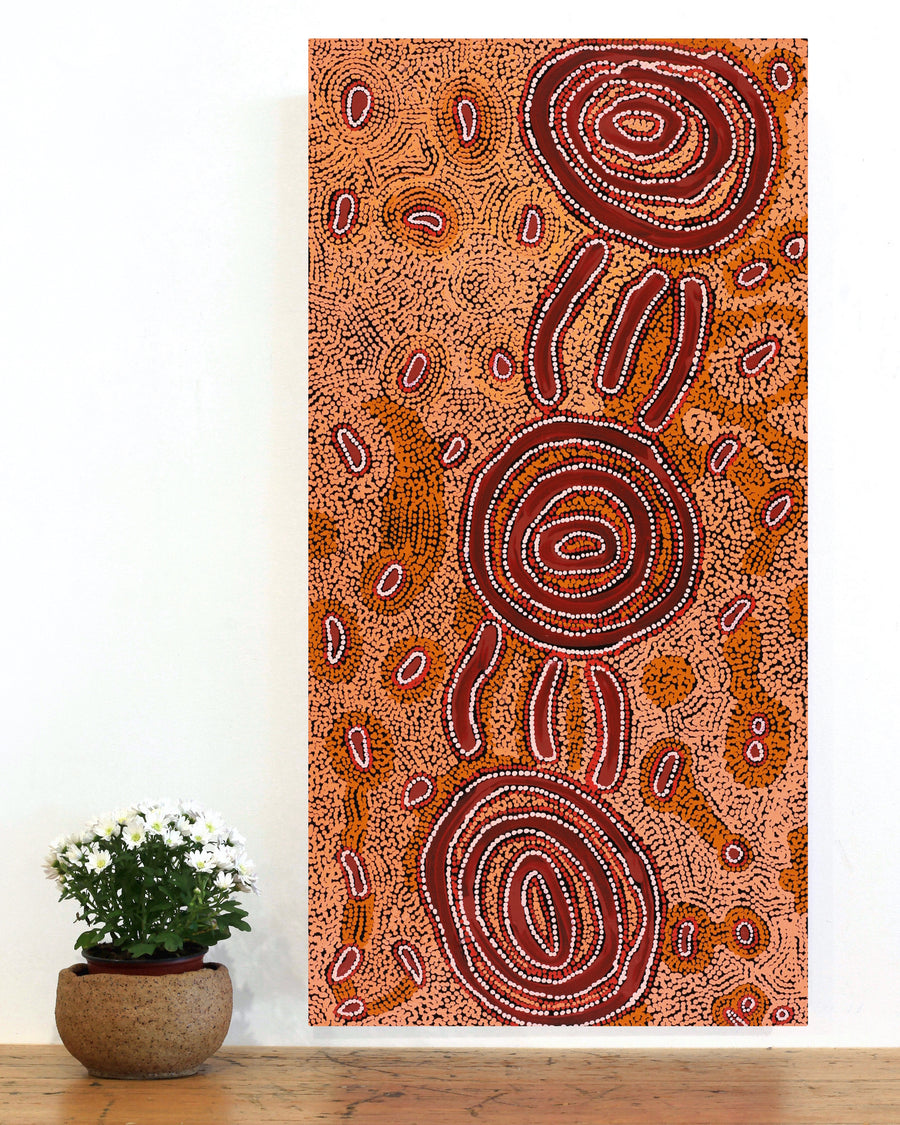 Aboriginal Artwork by Leston Japaljarri Spencer, Warna Jukurrpa (Snake Dreaming), 91x46cm
