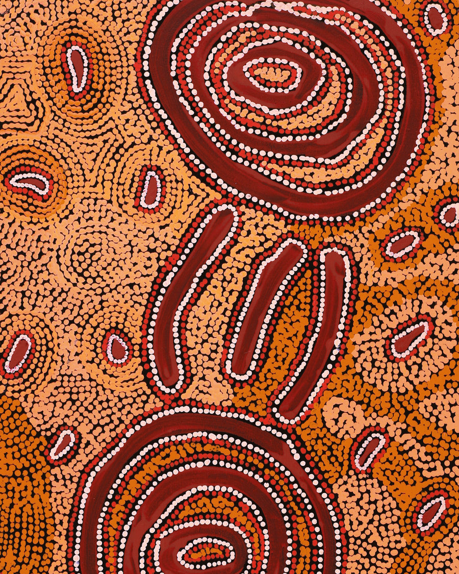 Aboriginal Artwork by Leston Japaljarri Spencer, Warna Jukurrpa (Snake Dreaming), 91x46cm
