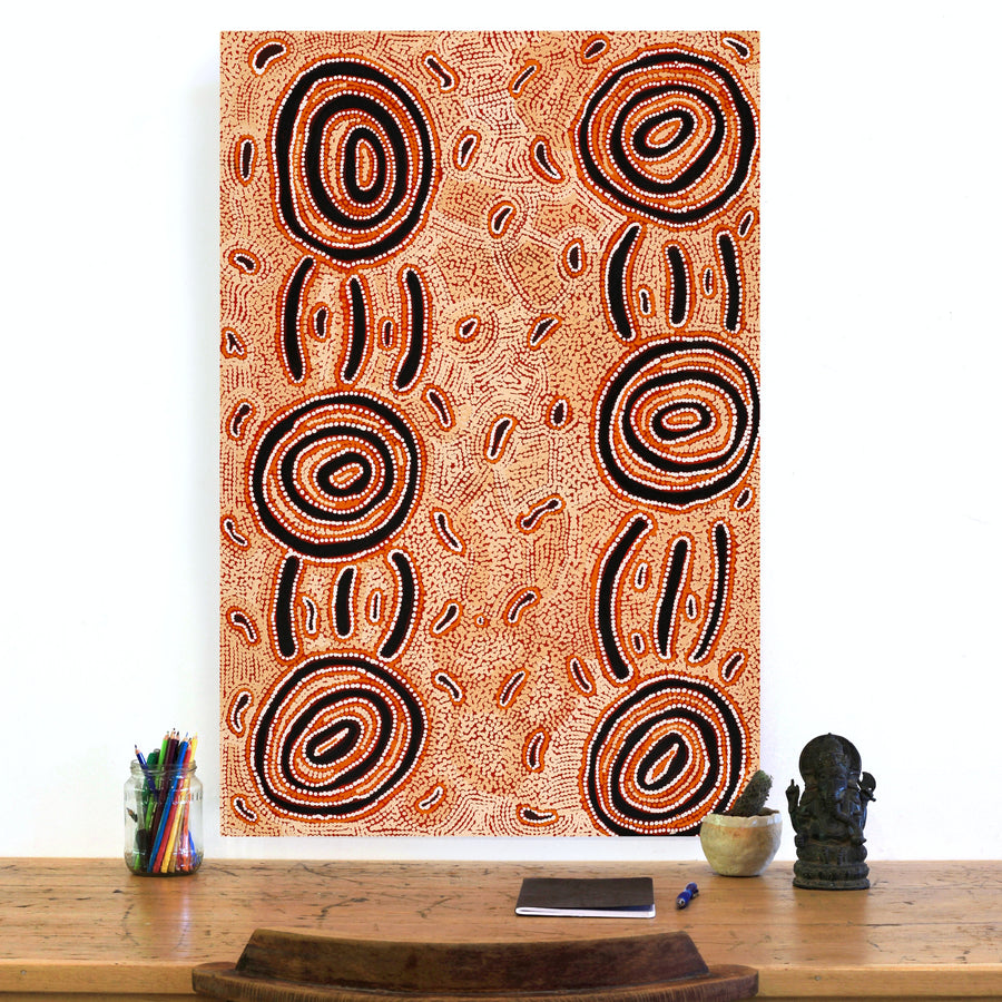 Aboriginal Artwork by Leston Japaljarri Spencer, Warna Jukurrpa (Snake Dreaming), 91x61cm