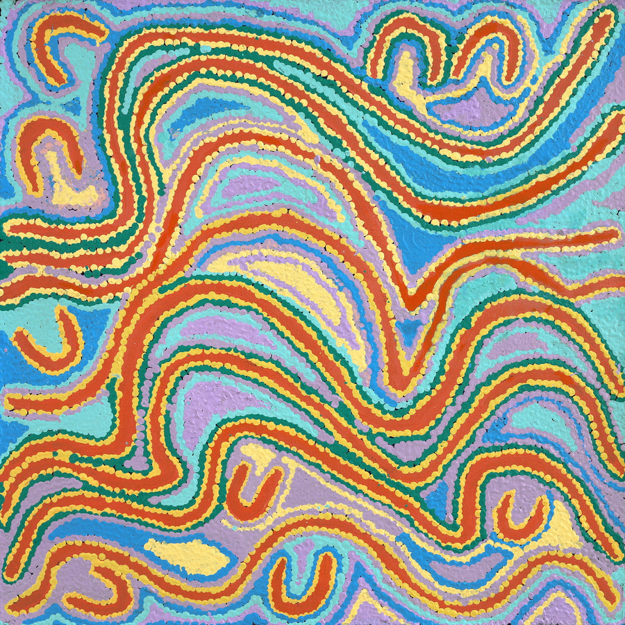 Aboriginal Artwork by Liddy Napanangka Walker, Pirlarla Jukurrpa (Dogwood Tree Bean Dreaming), 61x61cm
