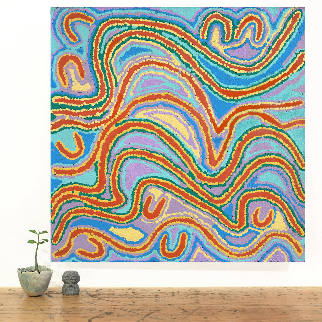 Aboriginal Artwork by Liddy Napanangka Walker, Pirlarla Jukurrpa (Dogwood Tree Bean Dreaming), 61x61cm