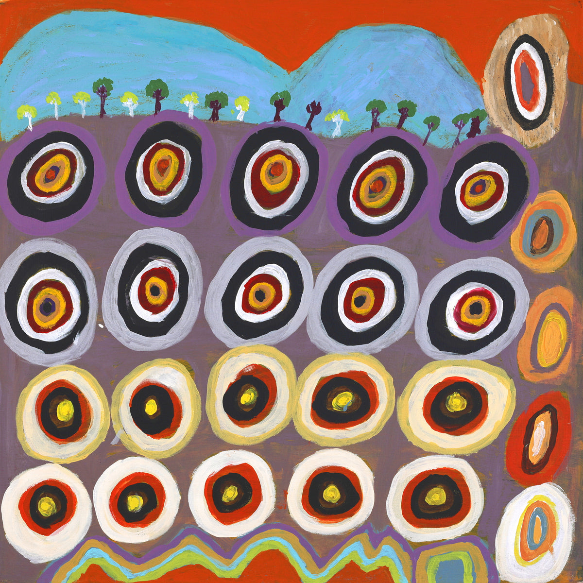 Aboriginal Artwork by Lily Jatarr Long, Minyipuru (Jakulyukulyu, Seven Sisters), 91x91cm