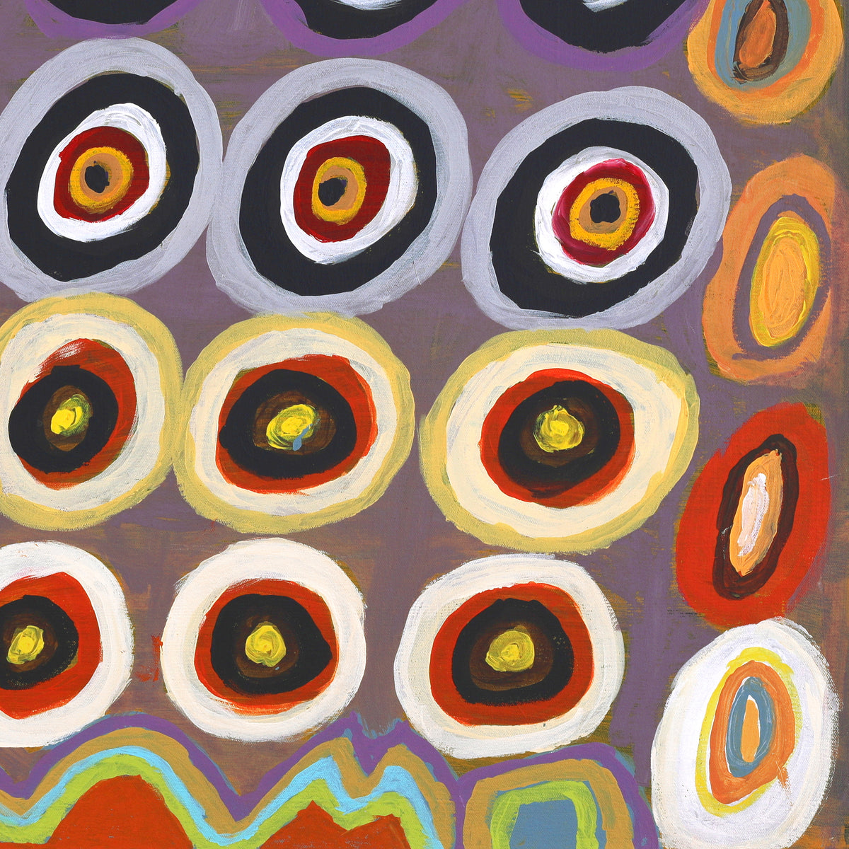 Aboriginal Artwork by Lily Jatarr Long, Minyipuru (Jakulyukulyu, Seven Sisters), 91x91cm