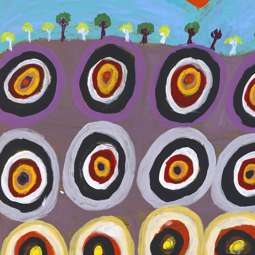 Aboriginal Artwork by Lily Jatarr Long, Minyipuru (Jakulyukulyu, Seven Sisters), 91x91cm