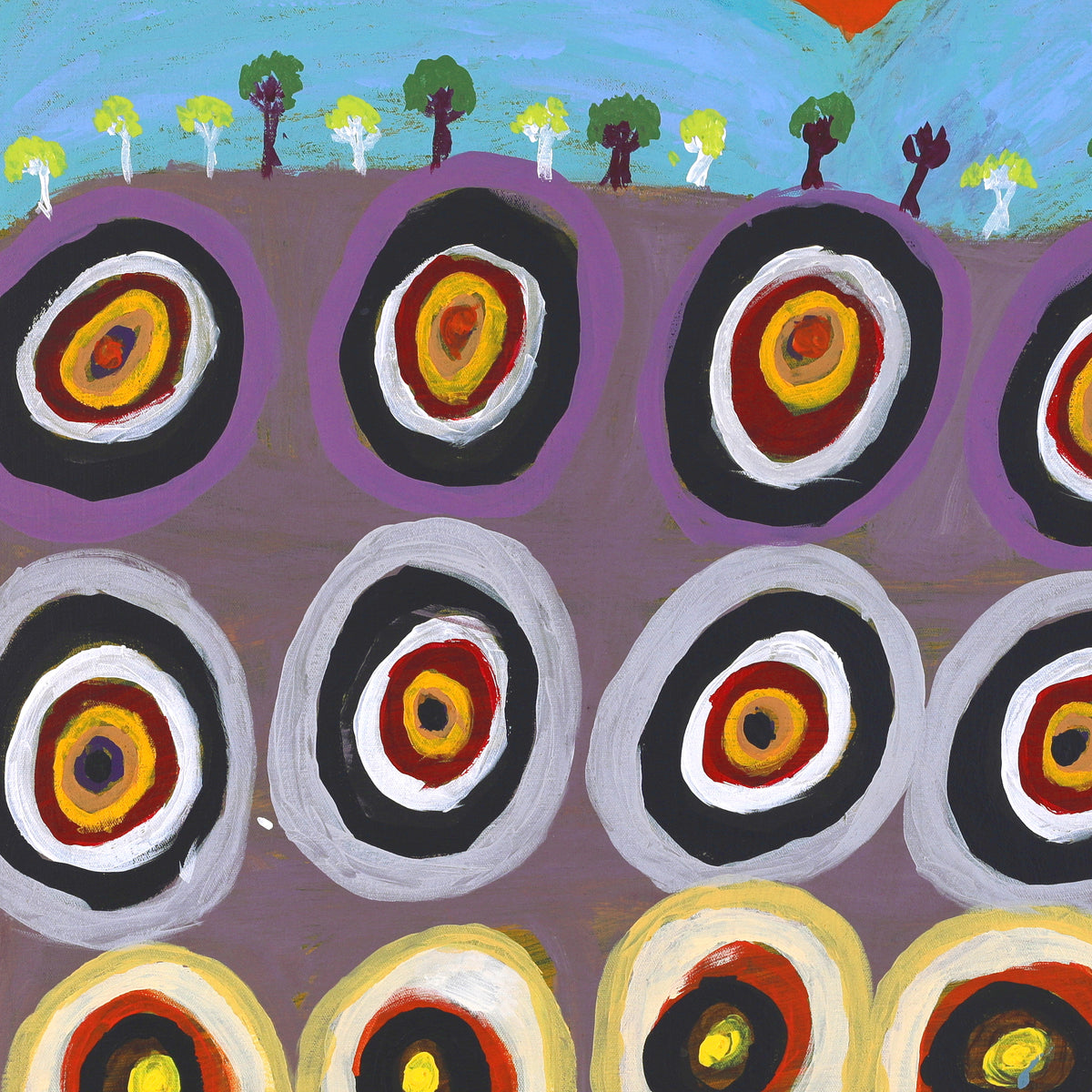 Aboriginal Artwork by Lily Jatarr Long, Minyipuru (Jakulyukulyu, Seven Sisters), 91x91cm