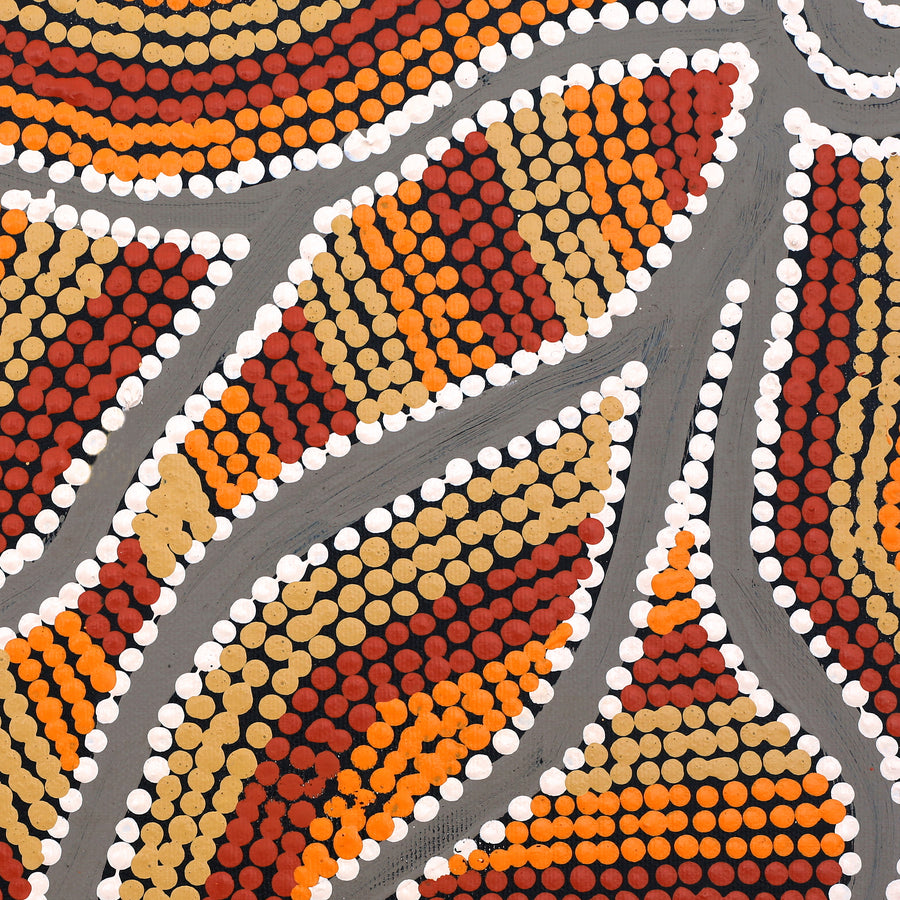 Aboriginal Artwork by Linda Napurrurla Walker, Yarla Jukurrpa (Bush Potato Dreaming) - Cockatoo Creek, 30x30cm