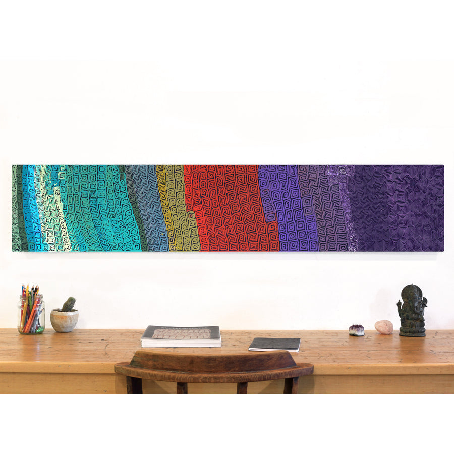 Aboriginal Artwork by Lloyd Jampijinpa Brown, Yankirri Jukurrpa (Emu Dreaming), 152x30cm
