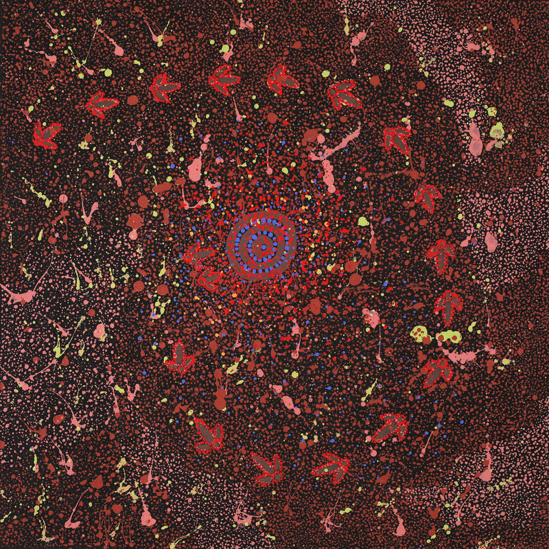 Aboriginal Artwork by Lloyd Jampijinpa Brown, Yankirri Jukurrpa (Emu Dreaming), 76x76cm