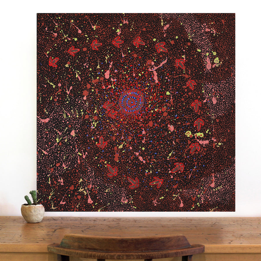 Aboriginal Artwork by Lloyd Jampijinpa Brown, Yankirri Jukurrpa (Emu Dreaming), 76x76cm