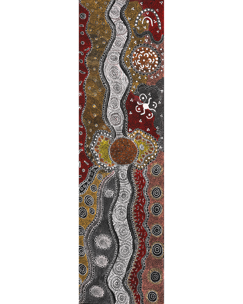 Aboriginal Artwork by Lola Nampijinpa Brown, Ngapa Jukurrpa - Mikanji, 107x30cm