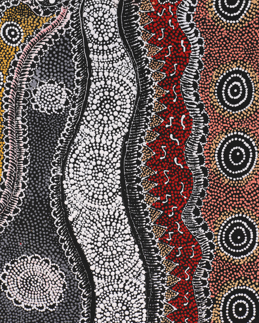 Aboriginal Artwork by Lola Nampijinpa Brown, Ngapa Jukurrpa - Mikanji, 107x30cm