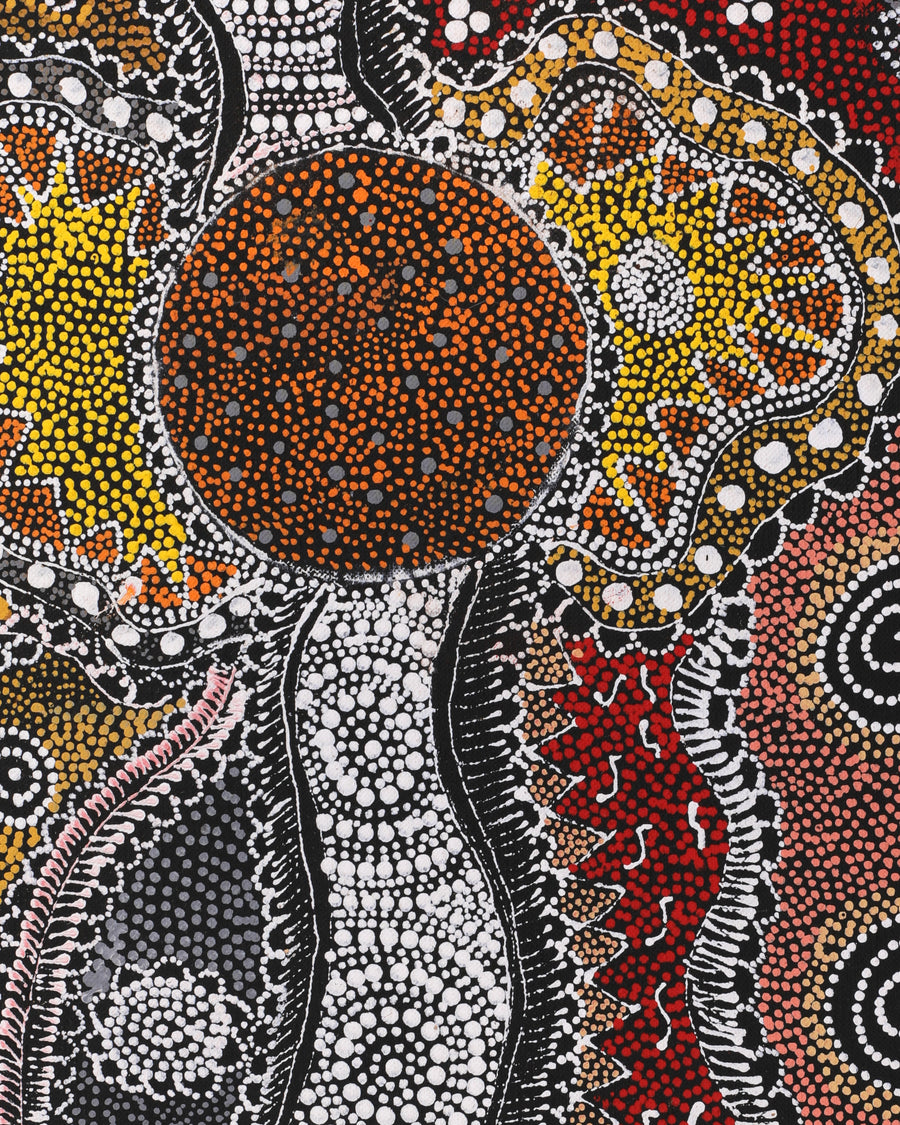 Aboriginal Artwork by Lola Nampijinpa Brown, Ngapa Jukurrpa - Mikanji, 107x30cm