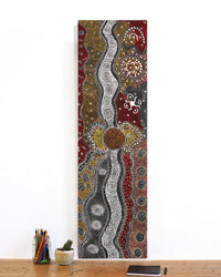 Aboriginal Artwork by Lola Nampijinpa Brown, Ngapa Jukurrpa - Mikanji, 107x30cm