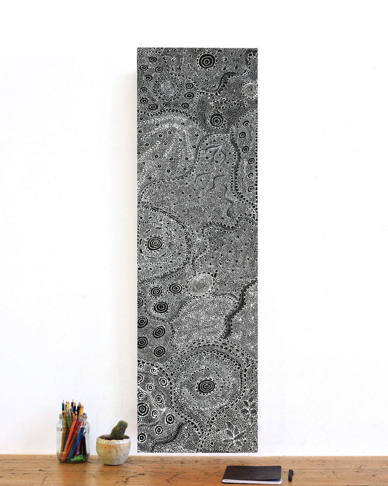 Aboriginal Artwork by Lola Nampijinpa Brown, Ngapa Jukurrpa - Mikanji, 107x30cm
