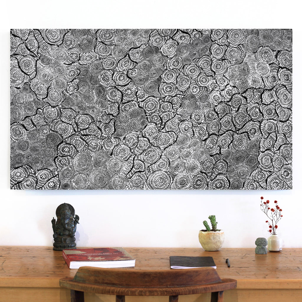 Aboriginal Artwork by Lola Nampijinpa Brown, Ngapa Jukurrpa - Mikanji, 107x61cm