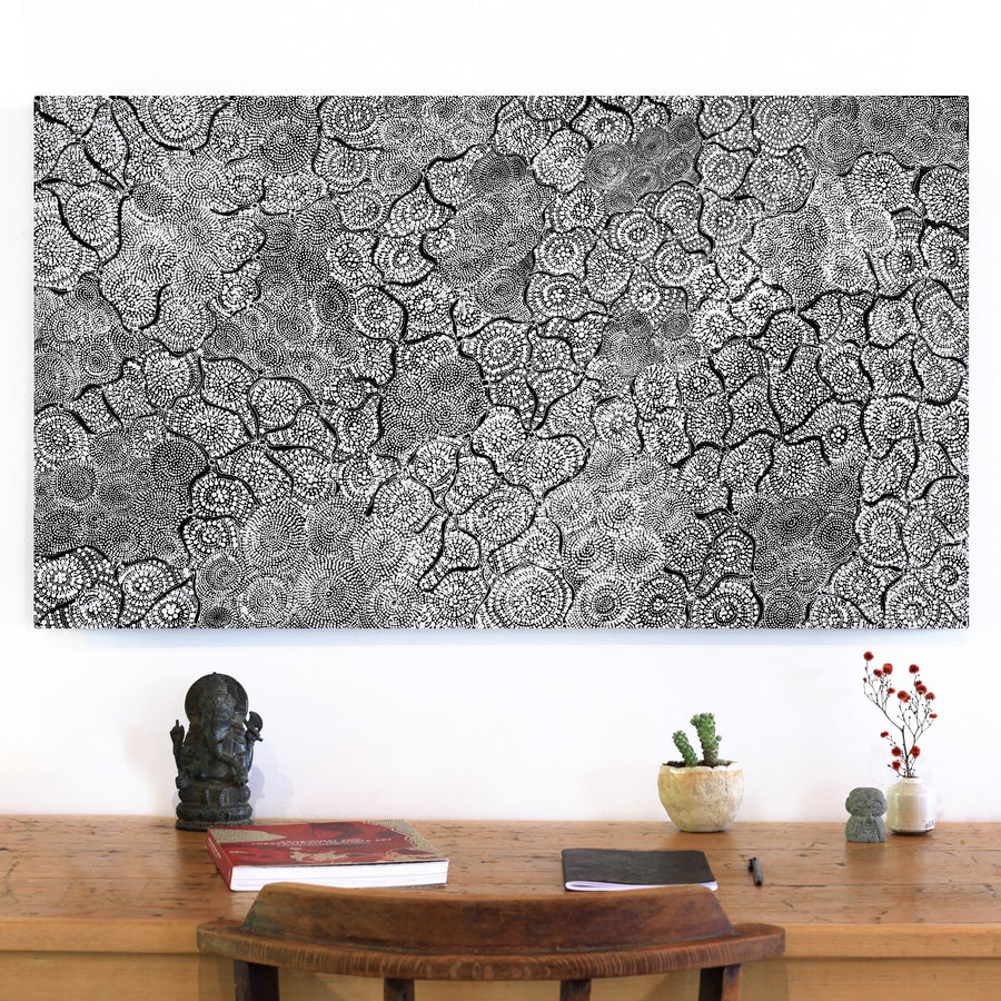 Aboriginal Artwork by Lola Nampijinpa Brown, Ngapa Jukurrpa - Mikanji, 107x61cm